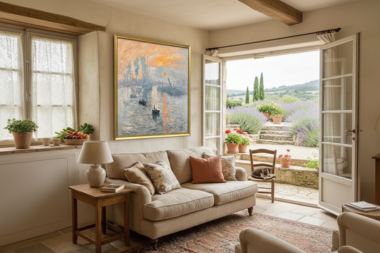 Handpainted Monet Impression Sunrise framed canvas wall art for French country living room