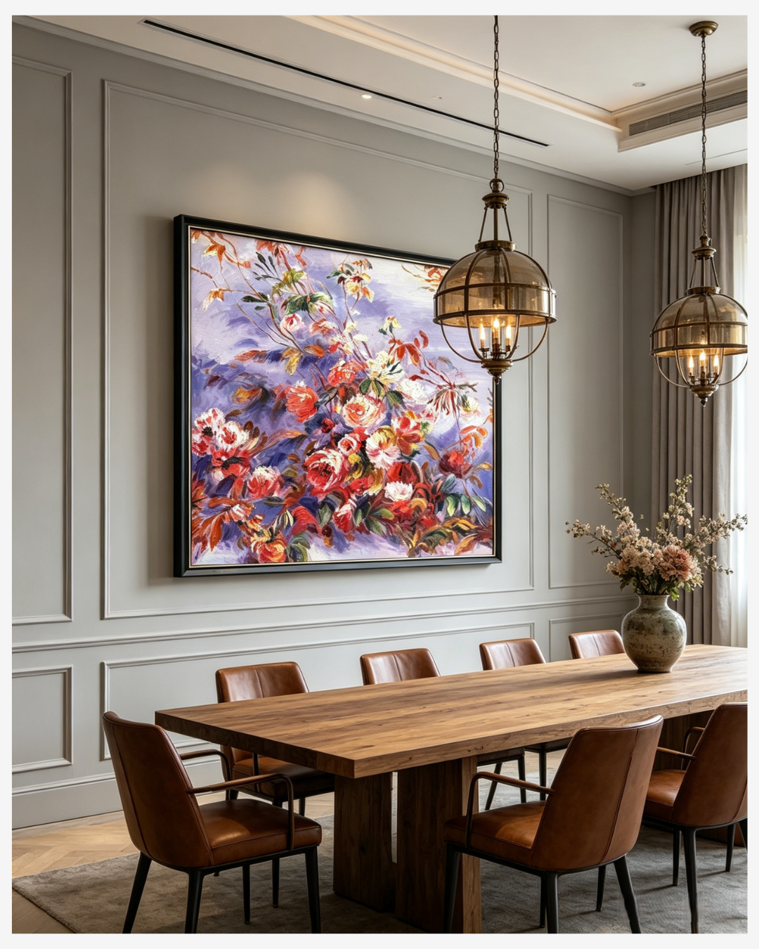 Framed Renoir floral painting for classic dining room wall decor