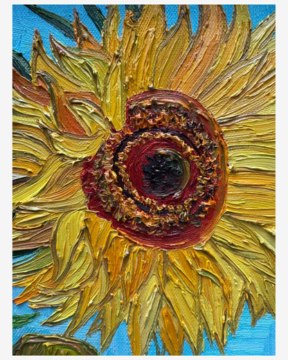 Custom size stretched canvas gallery wrap of Van Gogh Three Sunflowers in a Vase – ready to hang