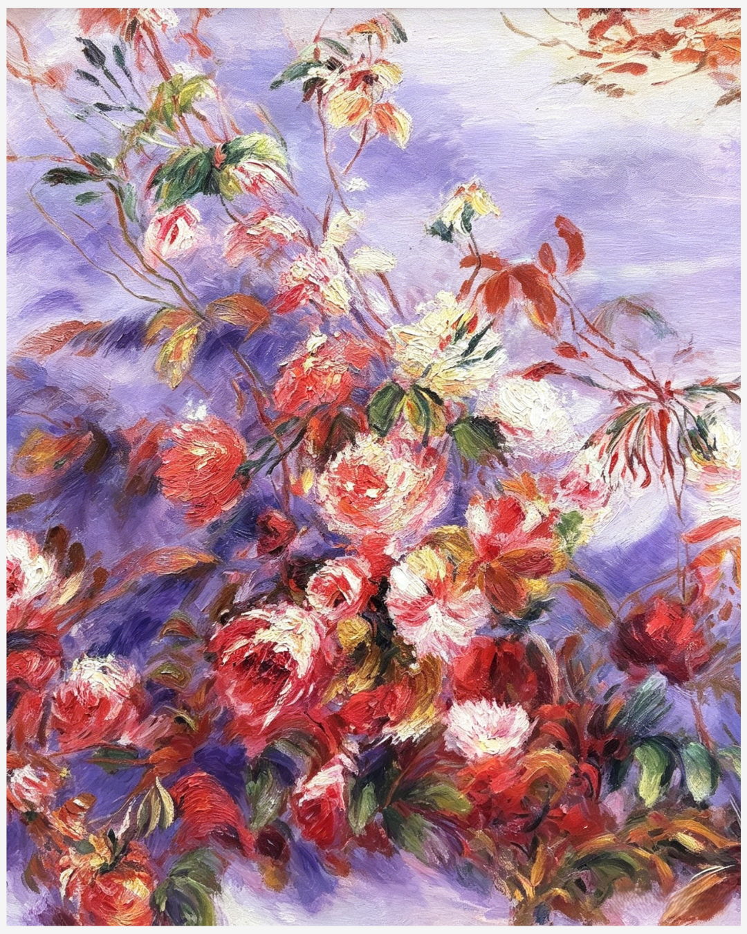 Hand-painted Renoir Roses at the Window brushwork close-up detail