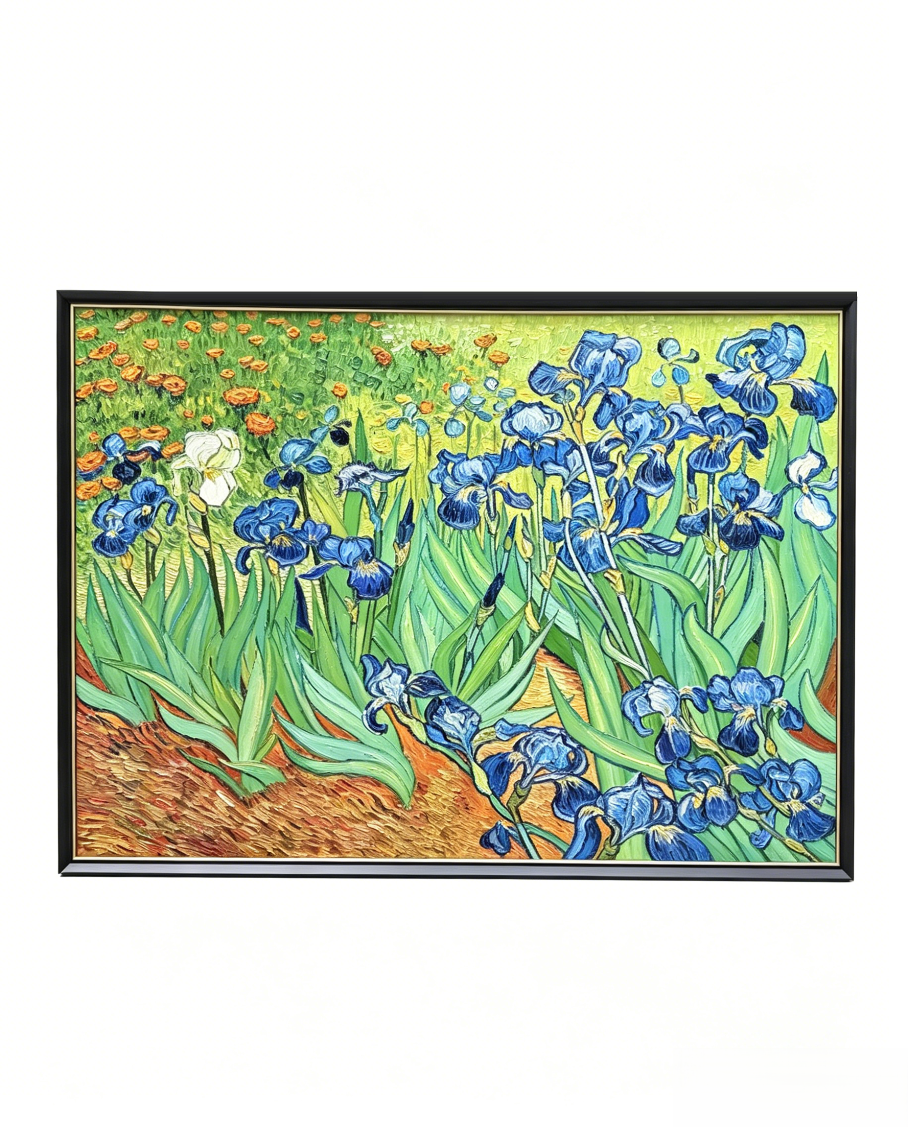 Hand-painted Van Gogh Irises oil painting with decorative frame, classic impressionism wall art for home decor