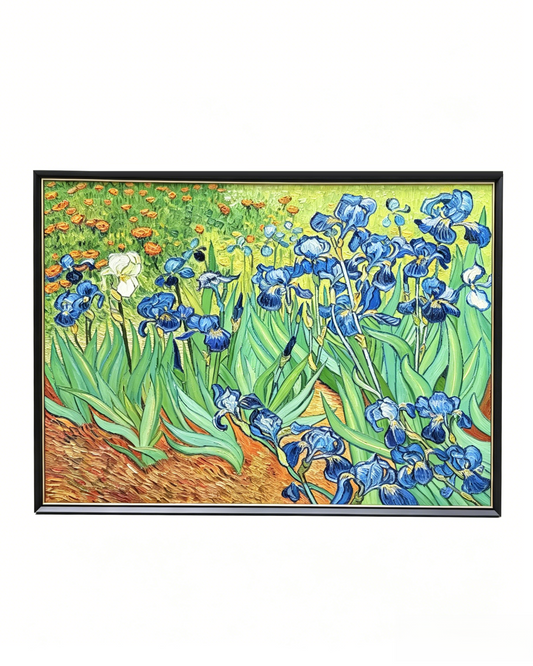 Hand-painted Van Gogh Irises oil painting with decorative frame, classic impressionism wall art for home decor