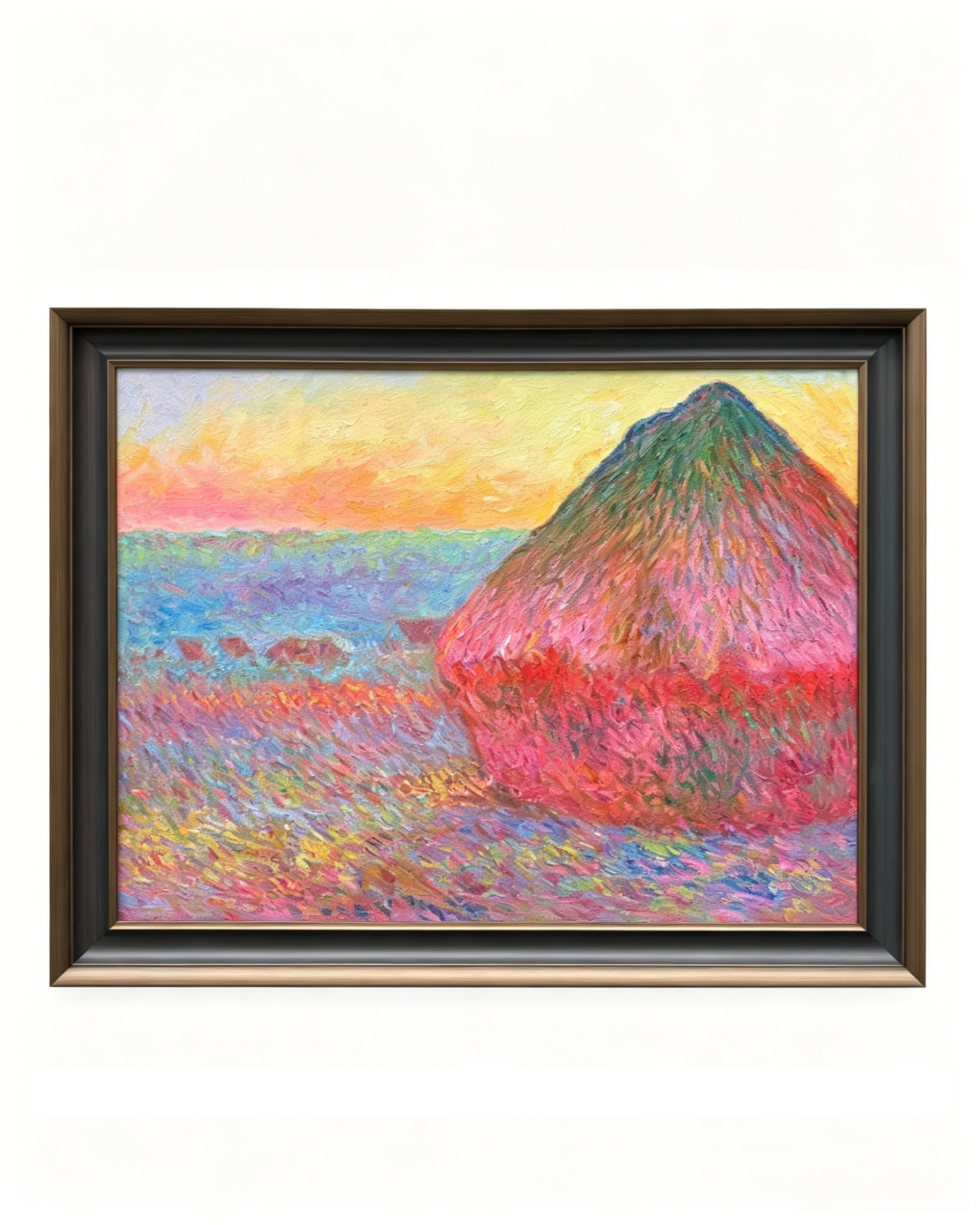  Framed Monet Haystacks sunsetoil painting on a gallery cleanwhitae wall