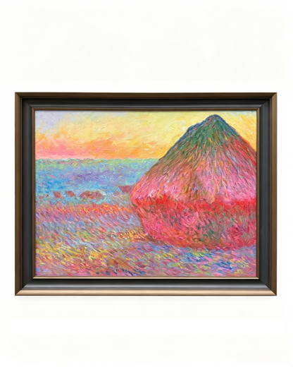  Framed Monet Haystacks sunsetoil painting on a gallery cleanwhitae wall