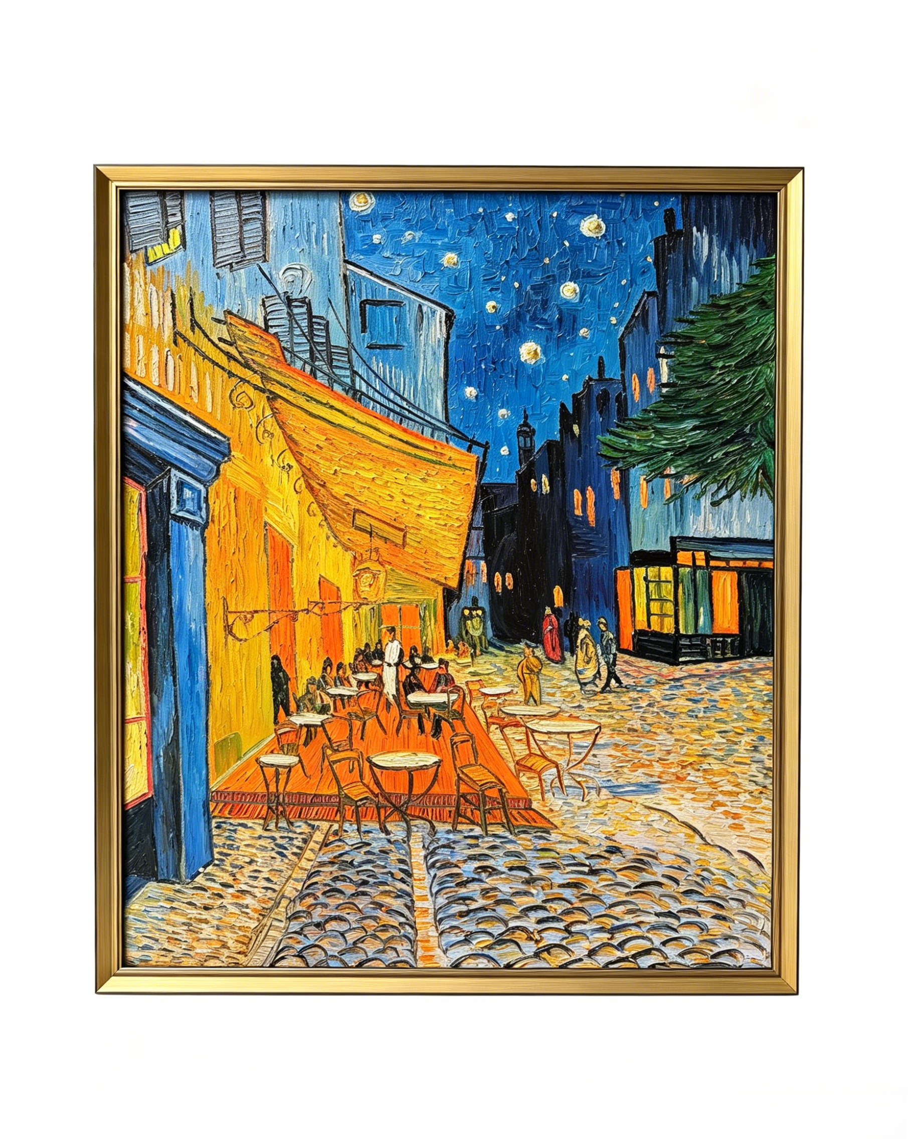 Hand-painted Van Gogh The Café Terrace at Night oil painting reproduction, framed impressionist canvas wall art for home decor
