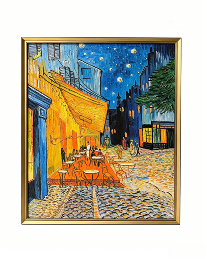 Hand-painted Van Gogh The Café Terrace at Night oil painting reproduction, framed impressionist canvas wall art for home decor