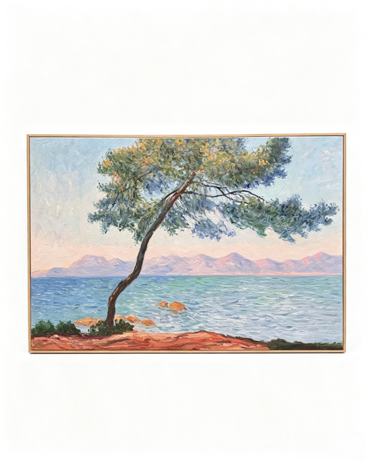 Handpainted Monet Antibes seaside pine tree oil painting reproduction with natural wood frame