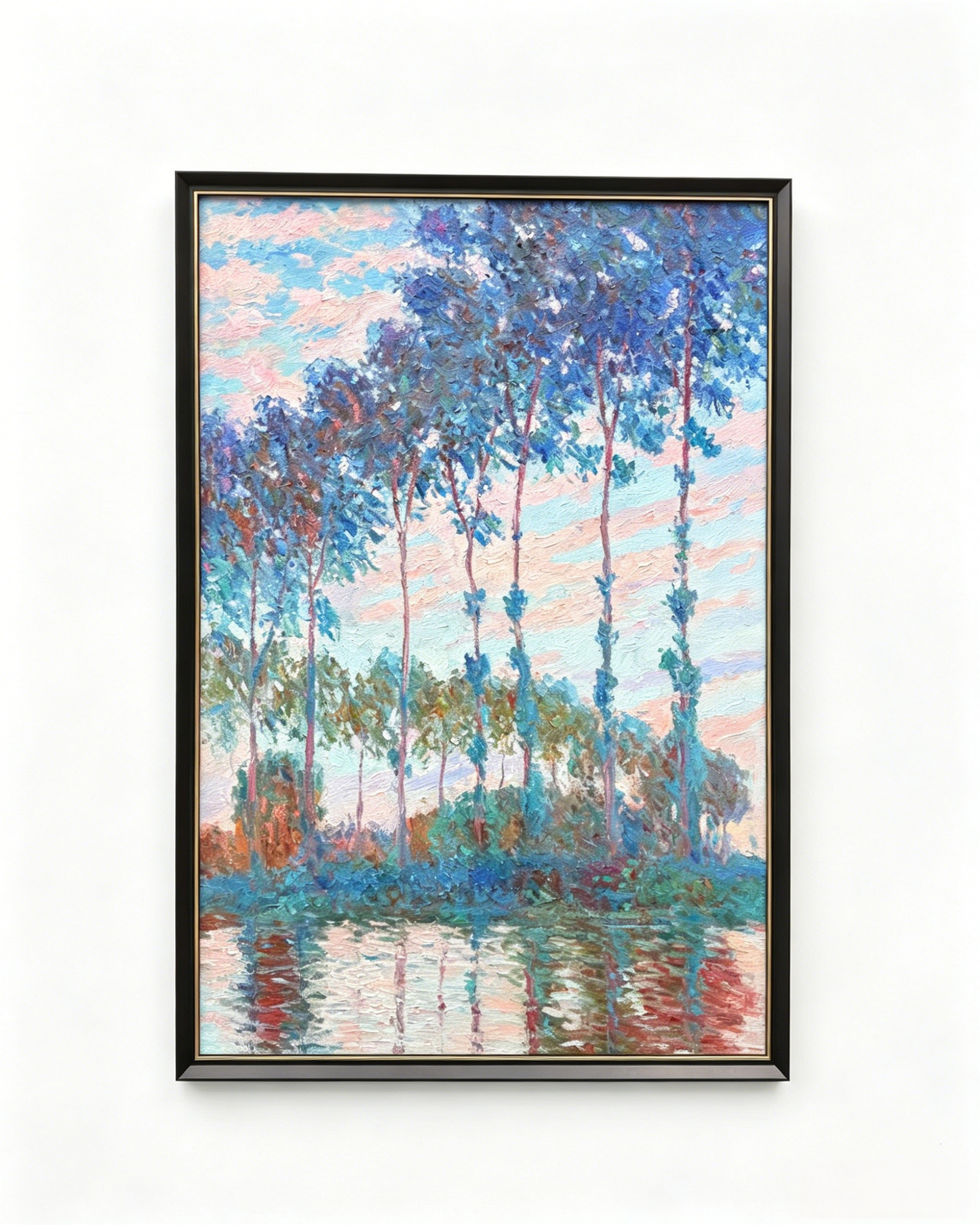 Hand-painted Monet Poplars on the Epte oil painting reproduction, framed impressionist landscape canvas wall art
