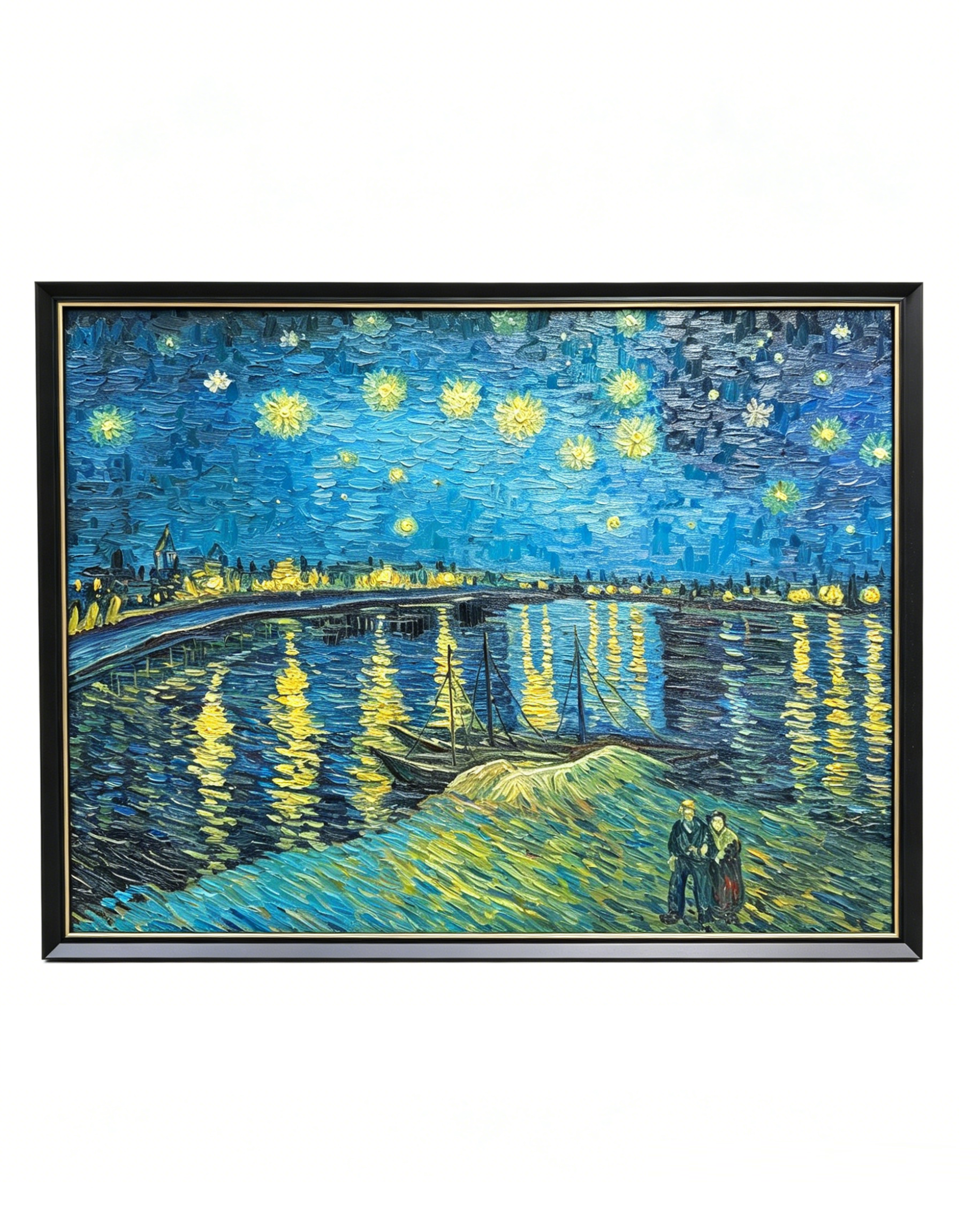 Hand-painted Van Gogh Starry Night Over the Rhône oil painting reproduction, framed impressionist night sky canvas wall art