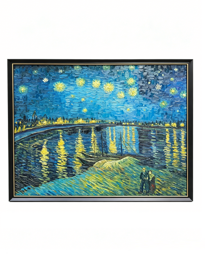 Hand-painted Van Gogh Starry Night Over the Rhône oil painting reproduction, framed impressionist night sky canvas wall art
