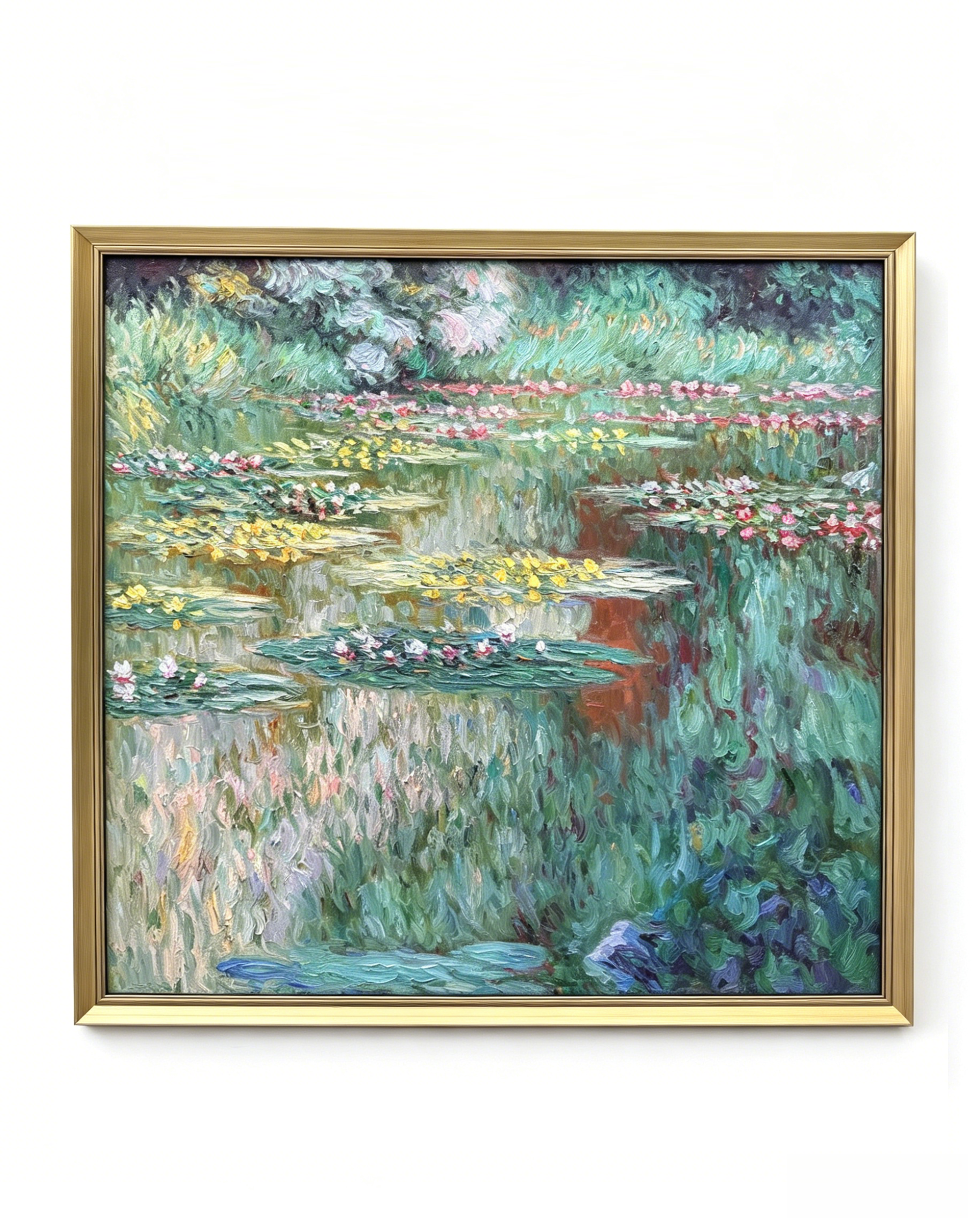 Hand-painted Monet Water Lilies oil painting reproduction, framed museum-quality impressionist canvas wall art for home decor