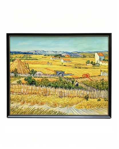 Hand-painted Van Gogh The Harvest oil painting reproduction, framed impressionist wheat field canvas wall art