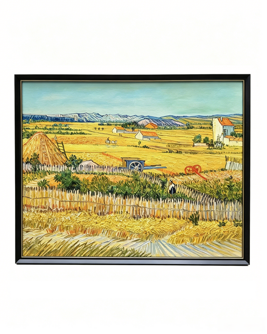 Hand-painted Van Gogh The Harvest oil painting reproduction, framed impressionist wheat field canvas wall art
