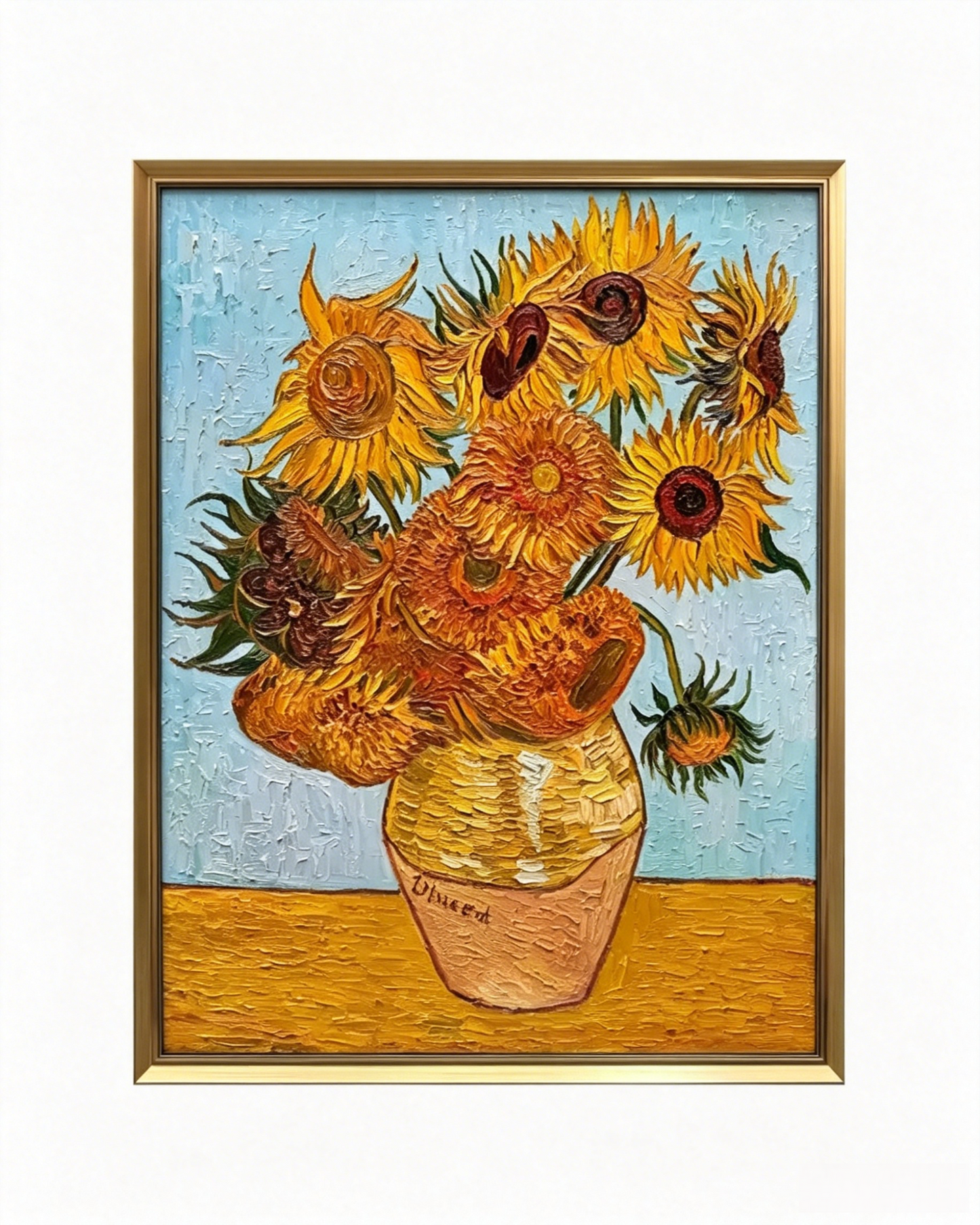 Hand-painted Van Gogh Sunflowers oil painting reproduction, framed museum-quality canvas wall art for home decor