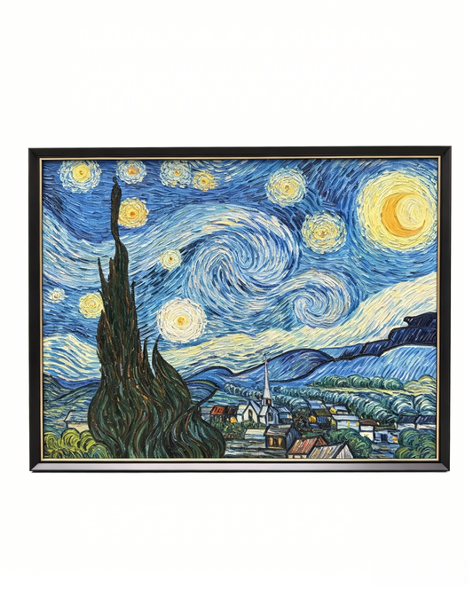 Hand-painted Van Gogh Starry Night oil painting reproduction, framed museum-quality canvas wall art for home decor