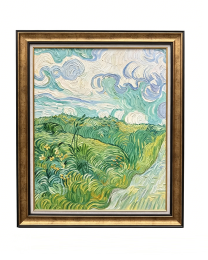 Hand-painted Van Gogh Green Wheat Fields at Auvers oil painting reproduction, framed impressionist landscape canvas wall art