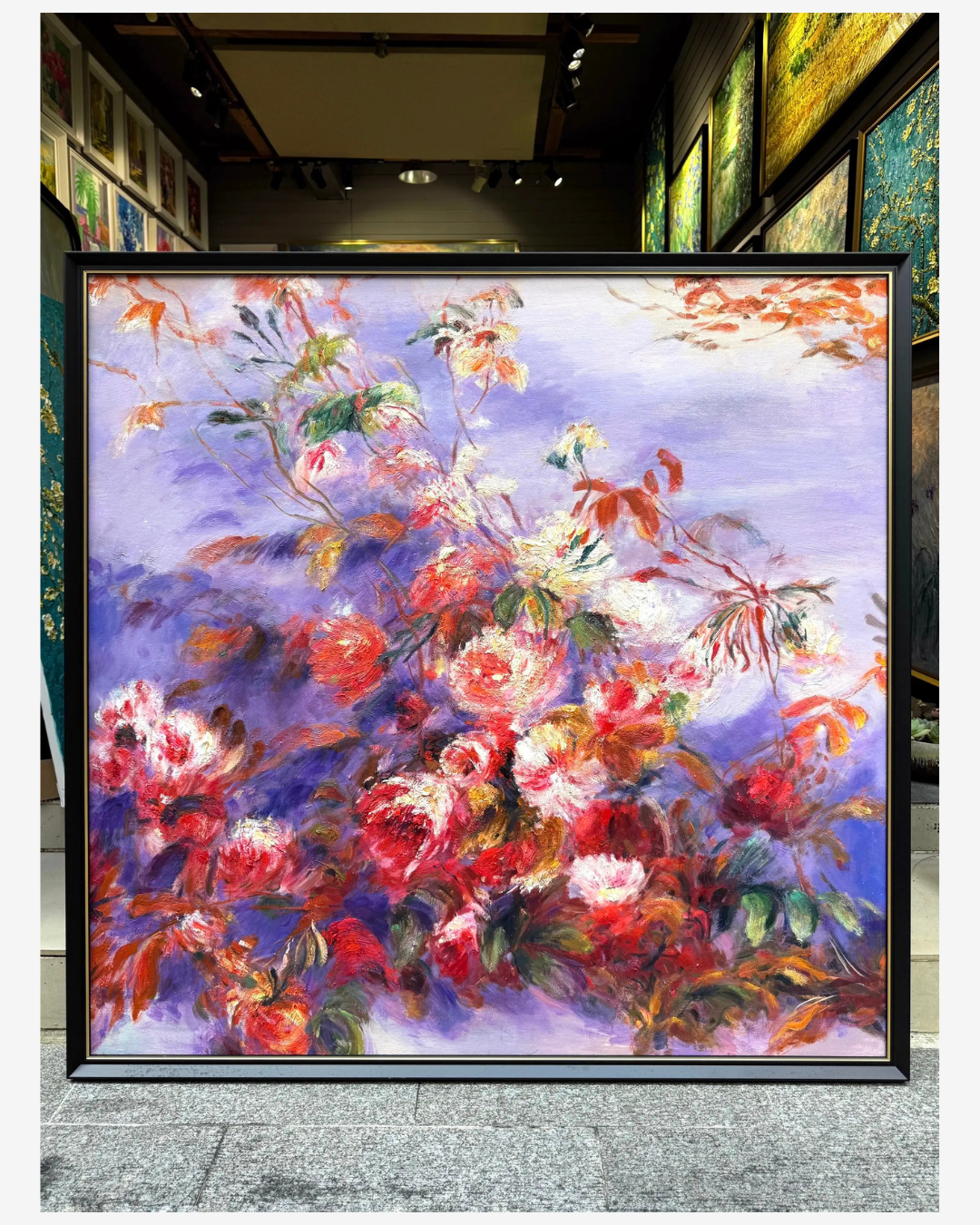 Real hand-painted Renoir Roses at the Window artwork studio photo