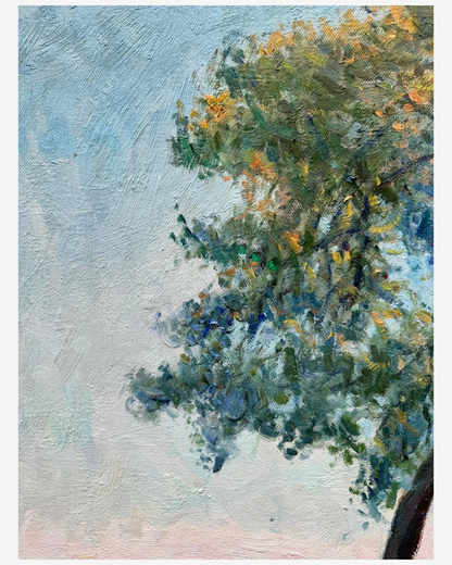 Close-up texture detail of impressionist pine tree on Monet Antibes handpainted canvas reproduction