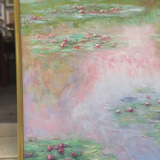 Video of Claude Monet Water Lilies oil painting details, hand-painted impressionist wall art
