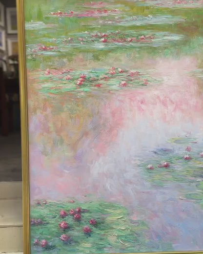 Video of Claude Monet Water Lilies oil painting details, hand-painted impressionist wall art