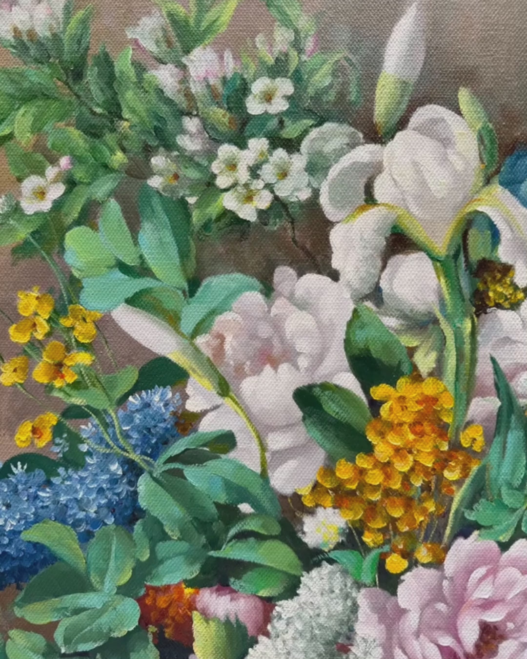Video of Pierre-Auguste Renoir Spring Bouquet oil painting details, hand-painted impressionist floral wall art