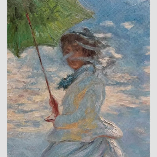 Hand-painted Monet Woman with a Parasol oil painting, impressionism canvas wall art for luxury home decoration