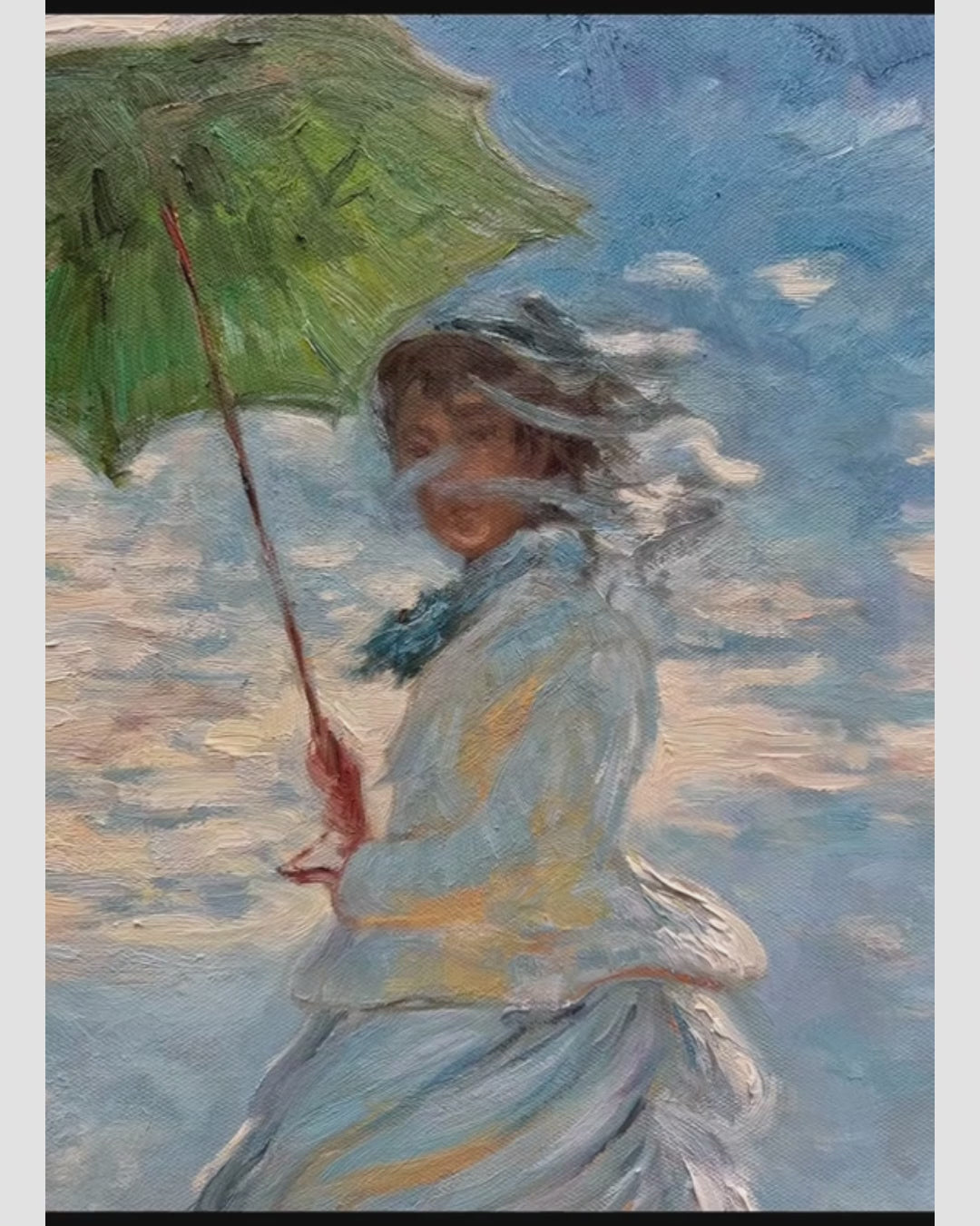 Hand-painted Monet Woman with a Parasol oil painting, impressionism canvas wall art for luxury home decoration