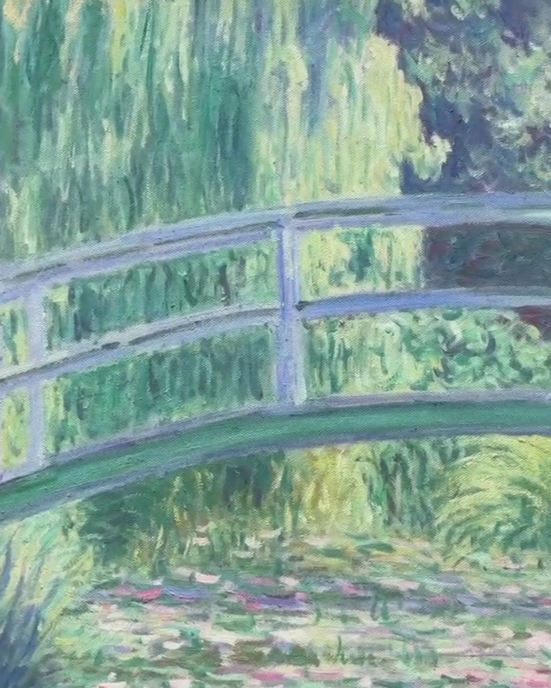 Video of Claude Monet Bridge over a Pool of Water Lilies oil painting details, hand-painted impressionist wall art