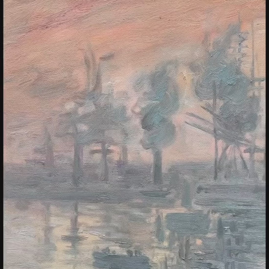 Video of framed Claude Monet Impression Sunrise oil painting reproduction, impressionist wall art