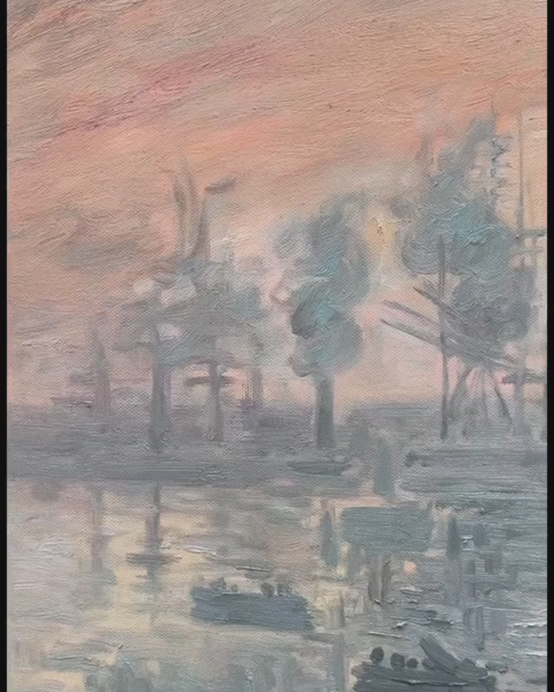 Video of framed Claude Monet Impression Sunrise oil painting reproduction, impressionist wall art