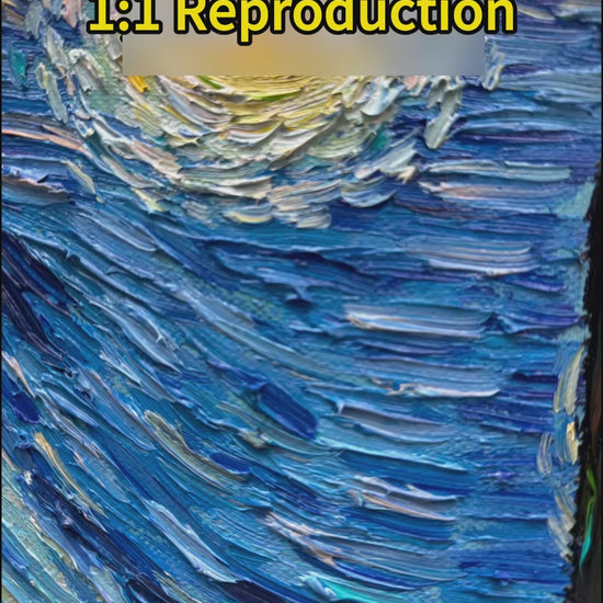 Video of Vincent van Gogh The Starry Night oil painting details, 1:1 hand-painted impressionist wall art