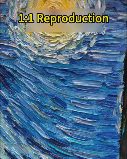 Video of Vincent van Gogh The Starry Night oil painting details, 1:1 hand-painted impressionist wall art