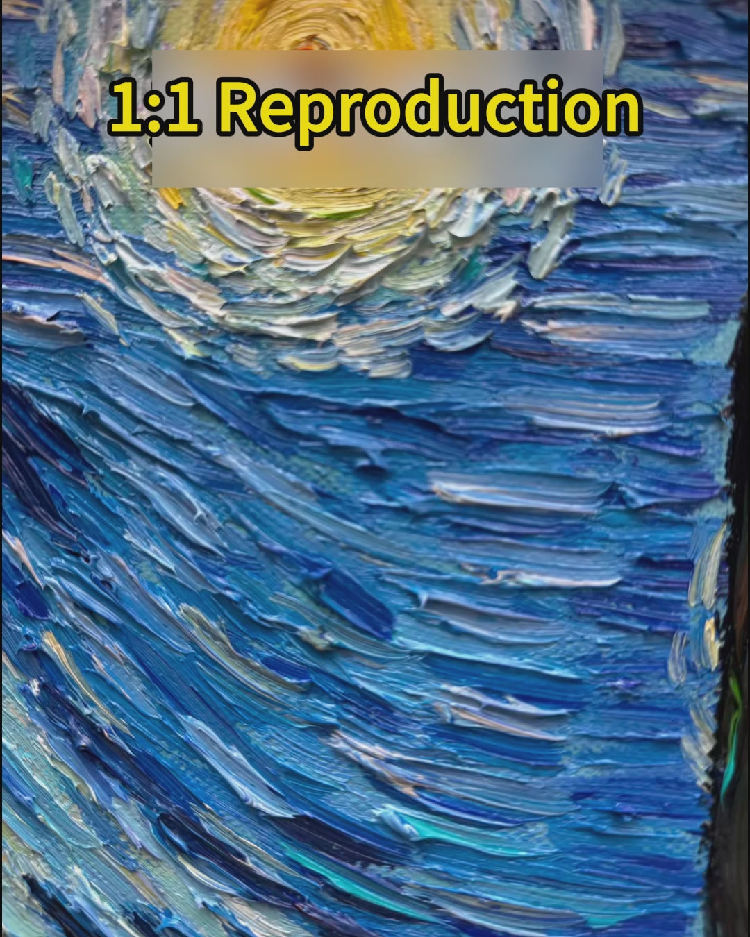 Video of Vincent van Gogh The Starry Night oil painting details, 1:1 hand-painted impressionist wall art