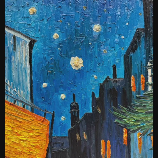 Video of Vincent van Gogh Café Terrace at Night oil painting details, hand-painted wall art