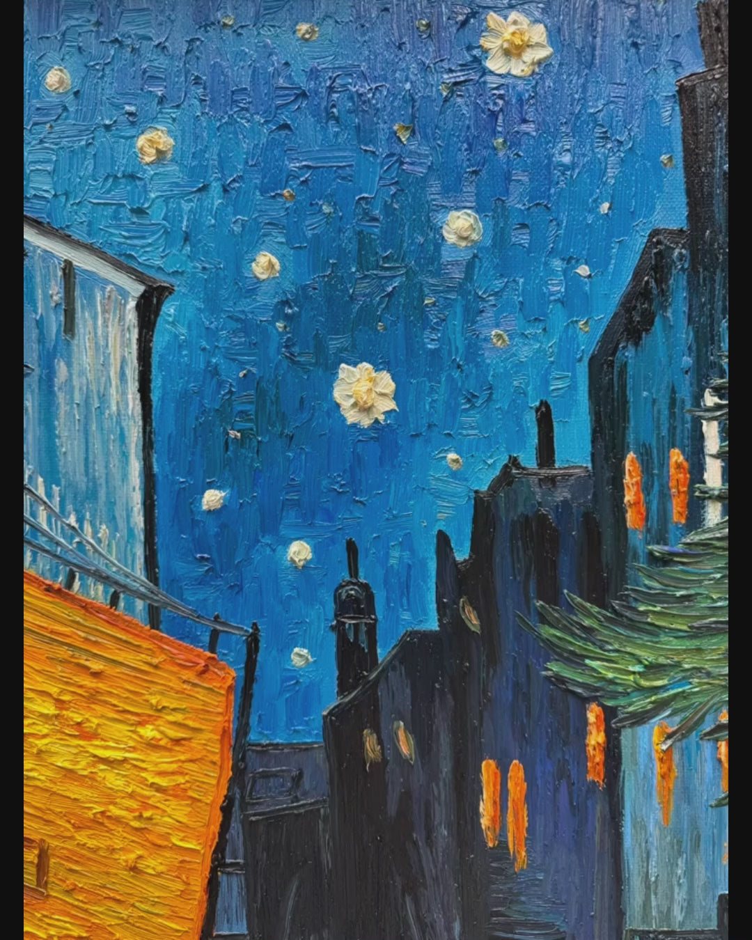 Video of Vincent van Gogh Café Terrace at Night oil painting details, hand-painted wall art