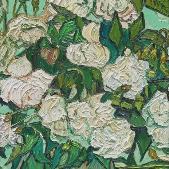 Video of Vincent van Gogh Vase with White Roses oil painting details, 78×96cm hand-painted floral wall art